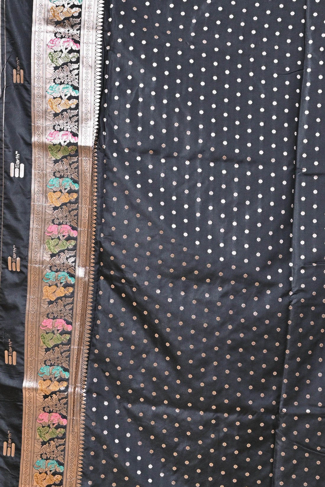 Black Semi Tussar Saree with Sarnachuri Woven Border and Floral Motifs