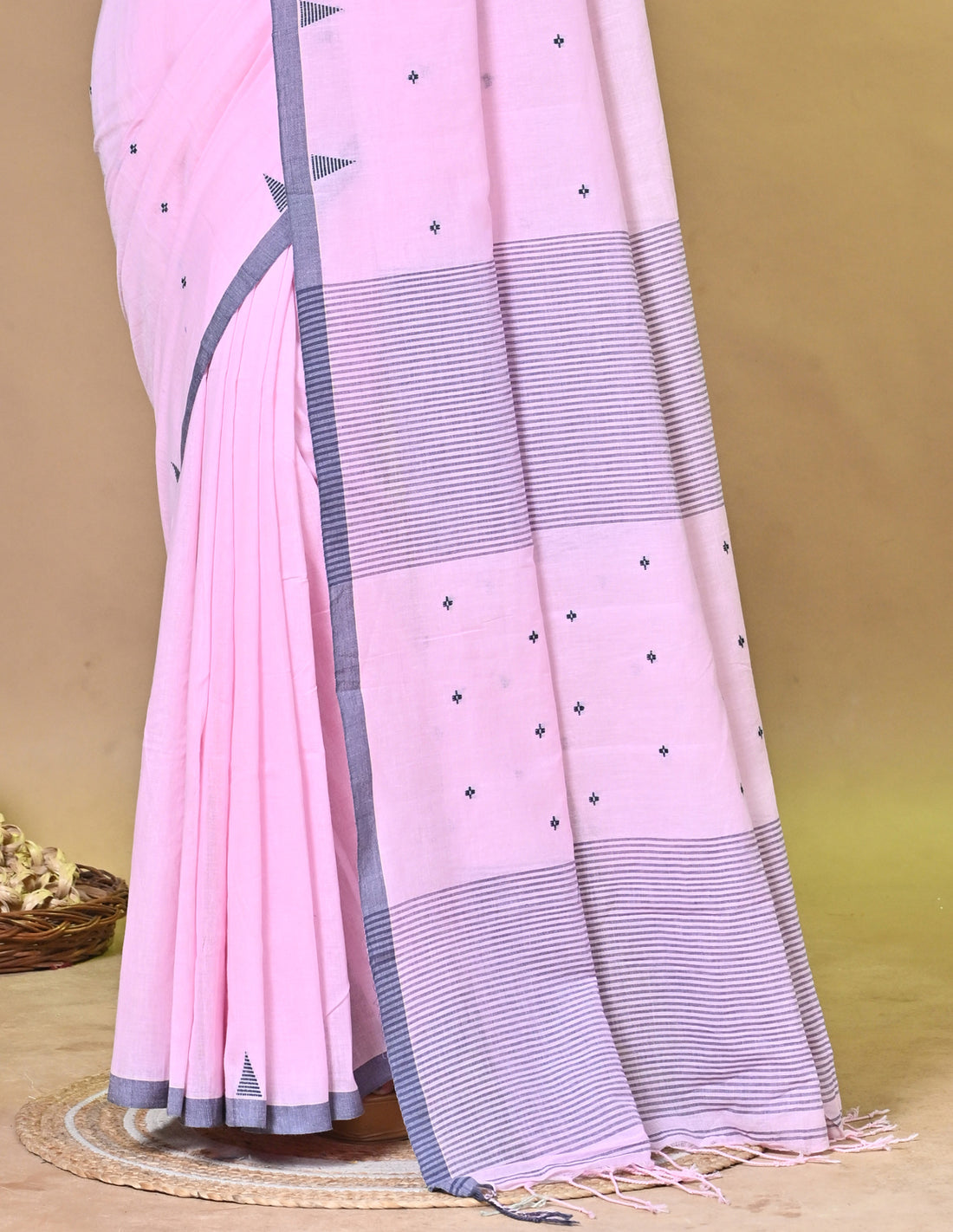 Pink Pure Khadi Cotton Handloom Saree with Striped Design