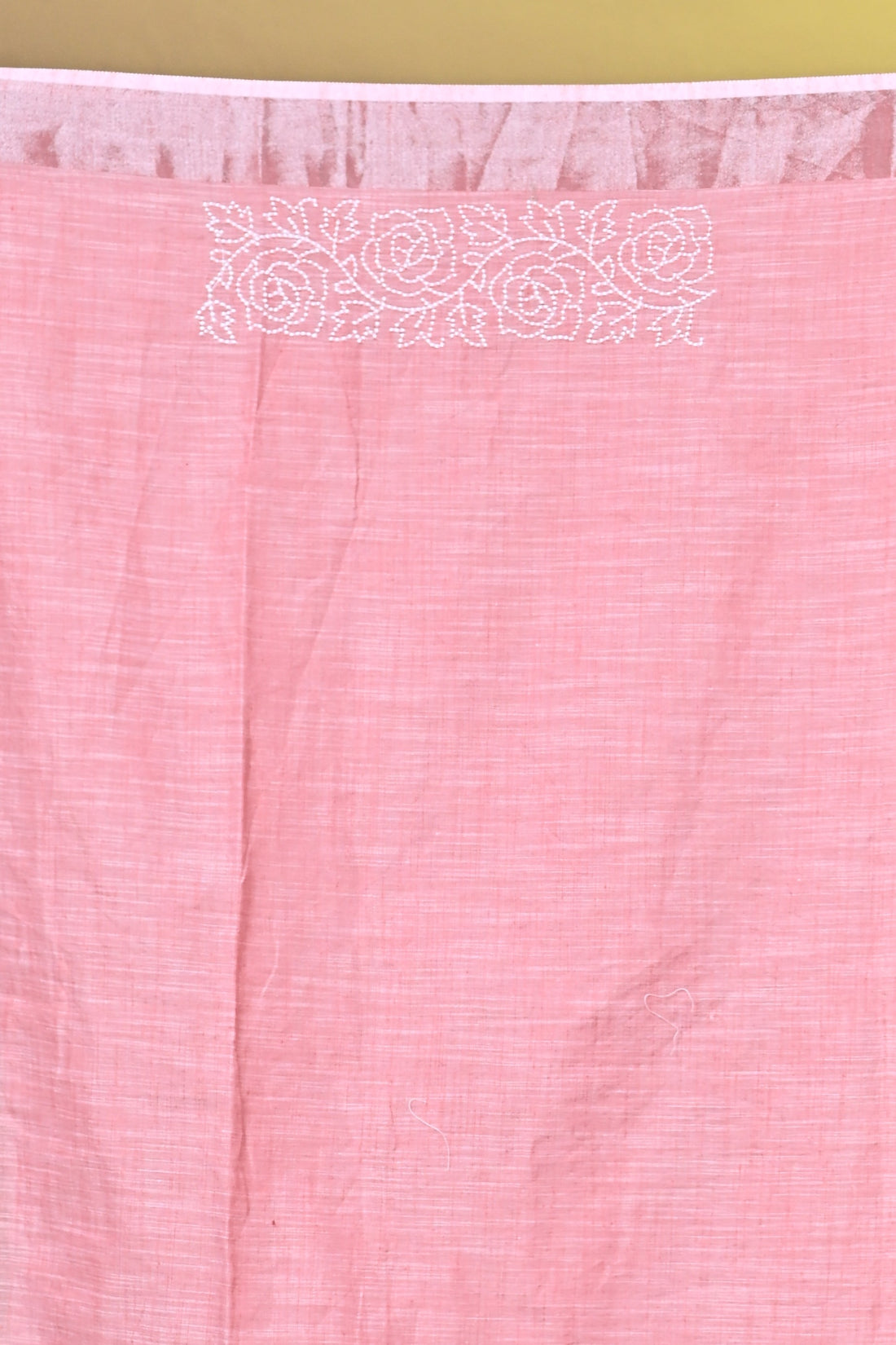 Red Linen Sabudana Saree with Floral Woven Border