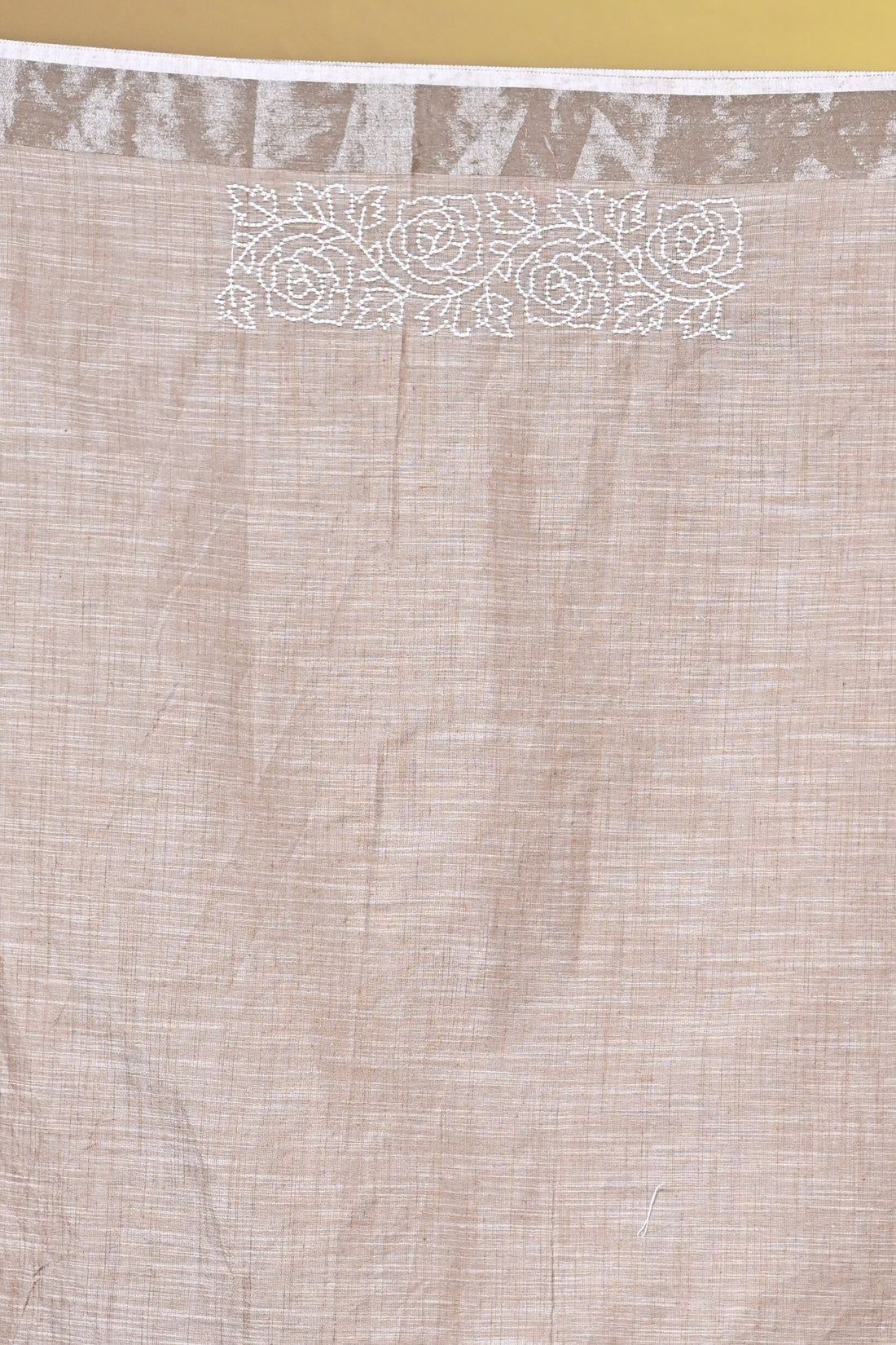 Brown Linen Sabudana Saree with Floral Woven Border