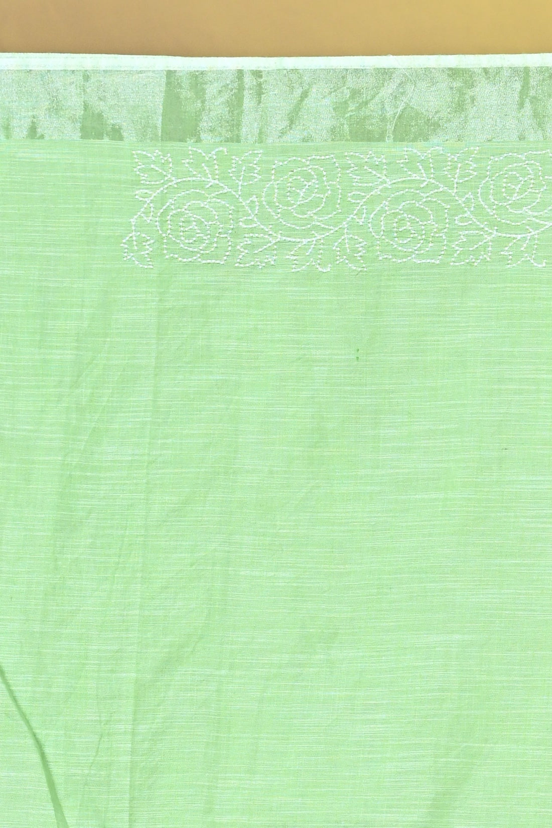 Green Linen Sabudana Saree with Floral Woven Border