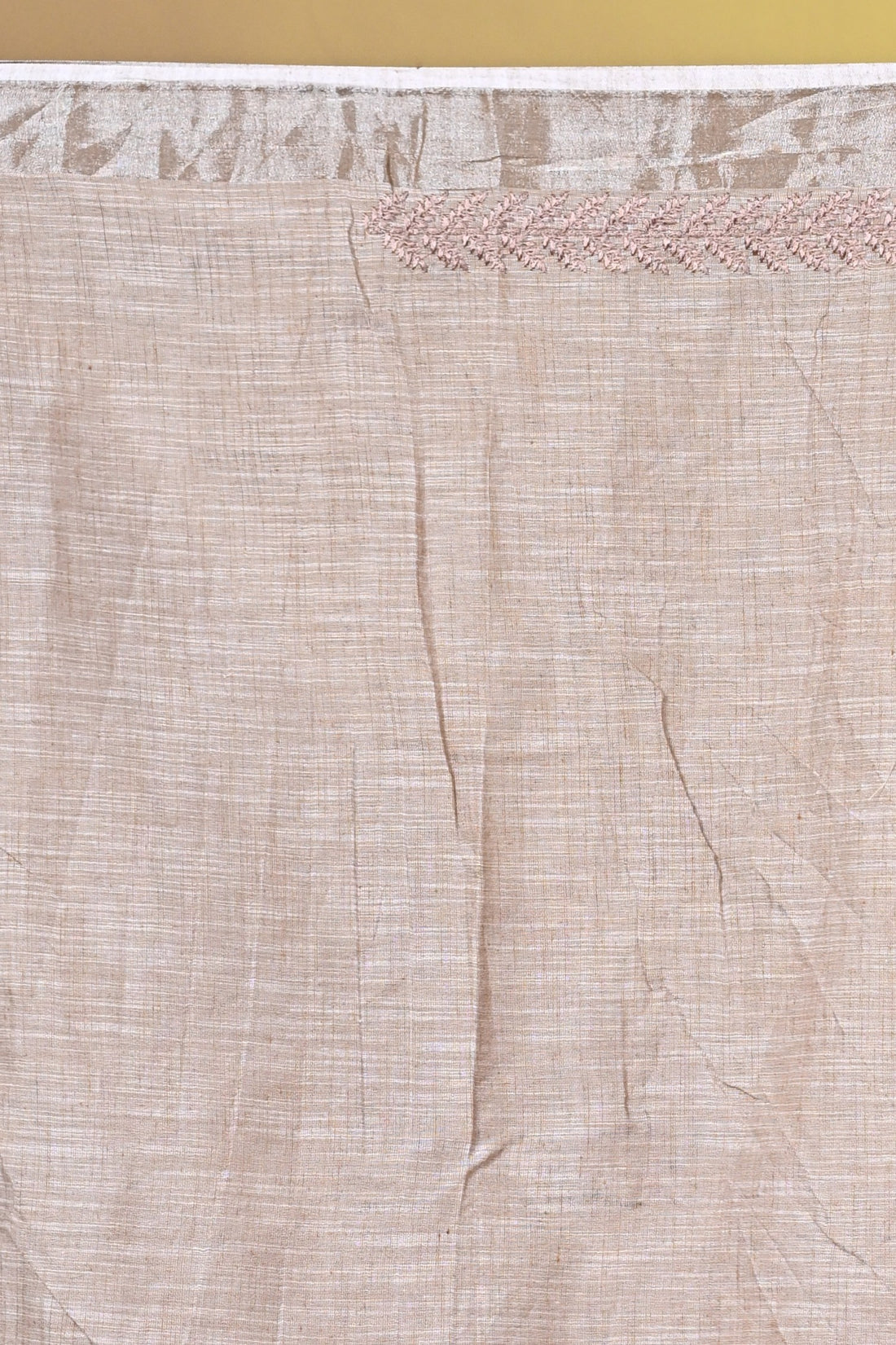 Brown Linen Cross Stitch Saree with All-Over Embroidery