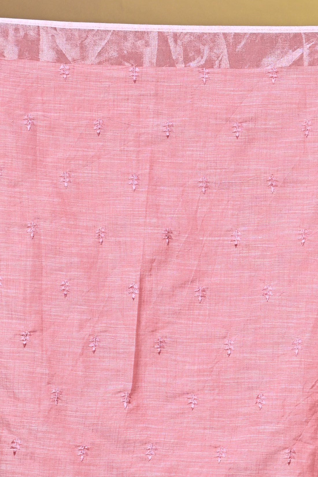 Pink Linen Big Cross Stitch Saree with Handcrafted All-Over Stitch Design