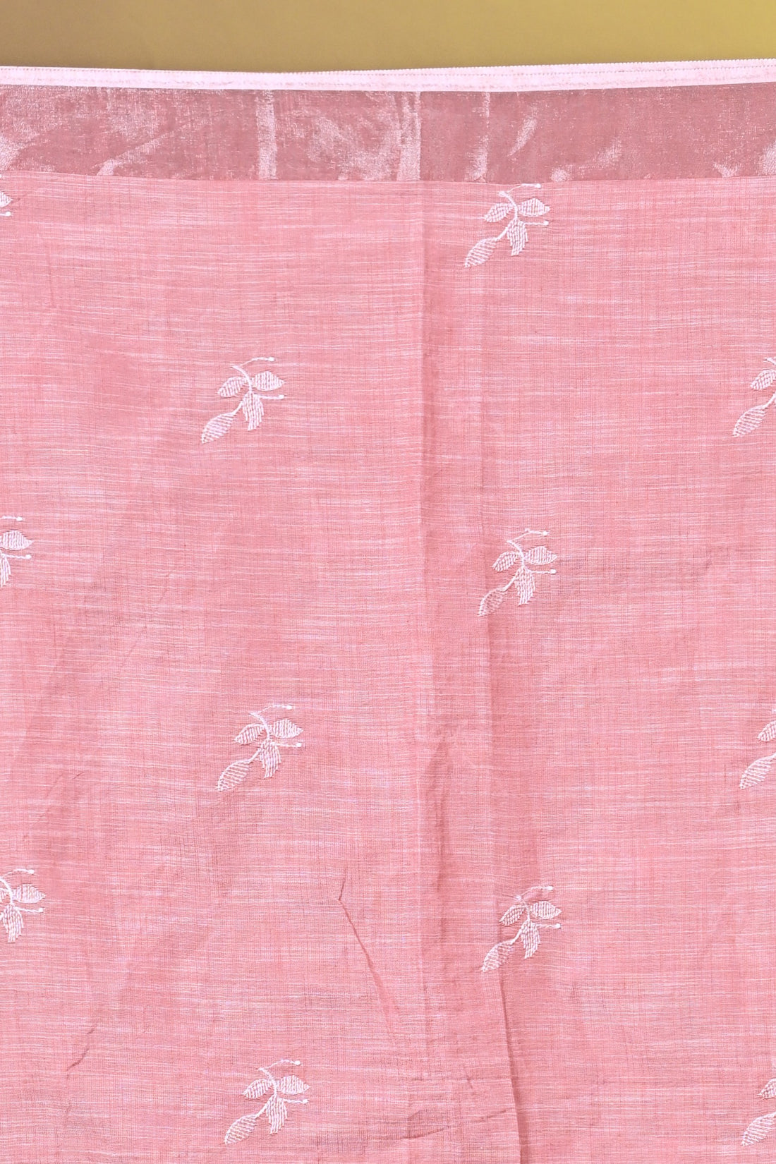 Pink Linen Jal Saree with All-Over Floral Embroidery