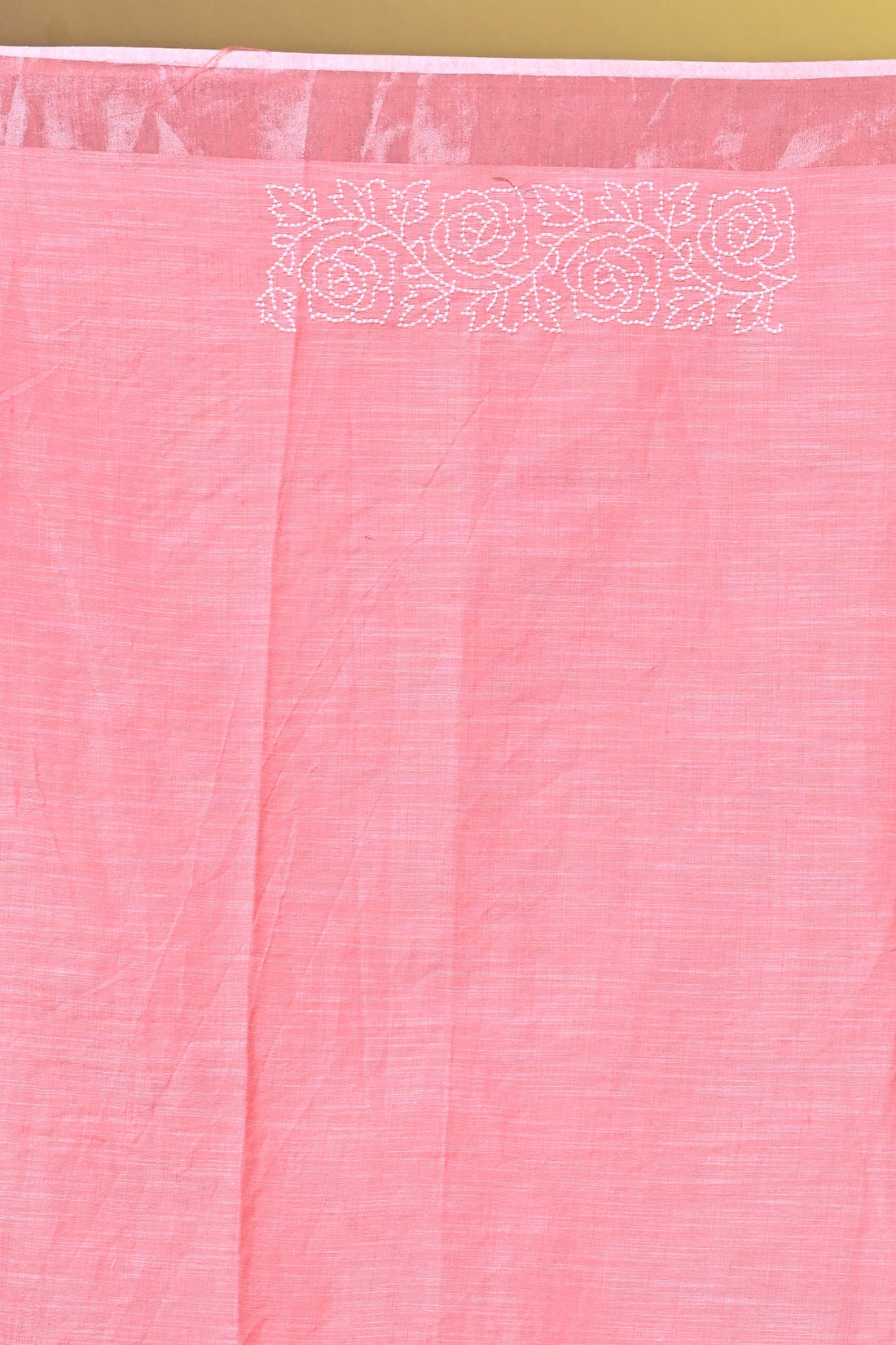Pink Linen Sabudana Saree with Floral Woven Design