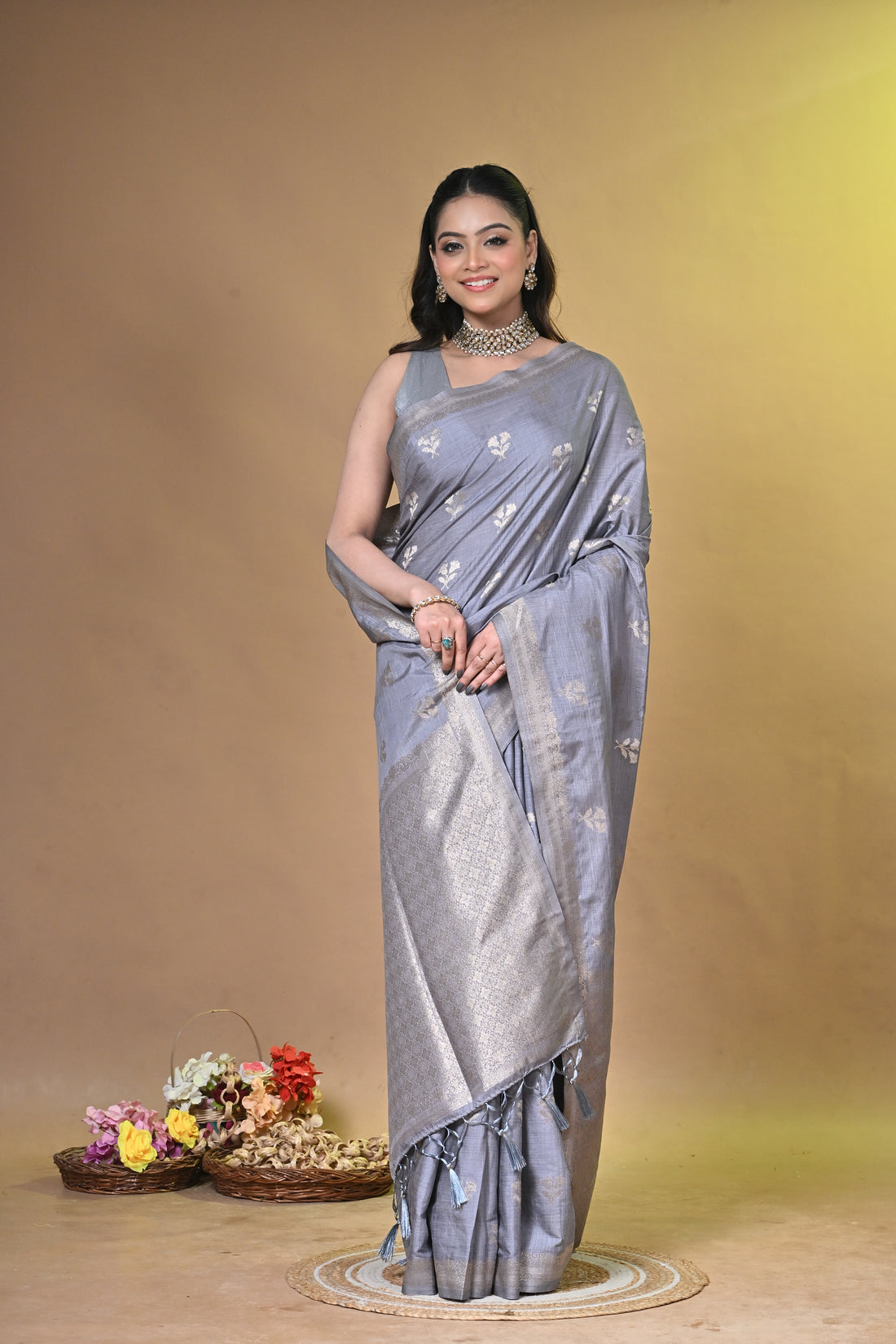 Beige Persi Khadi Saree with Elegant Zari Woven Design