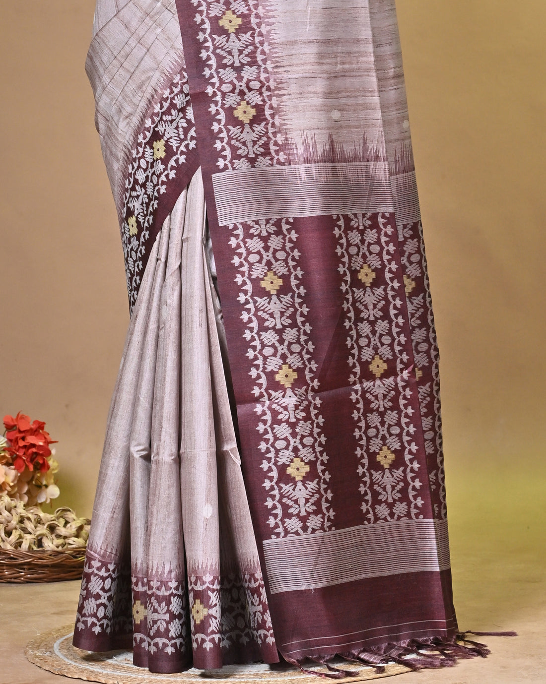 Purple Tassar Handwoven Jamdani Saree