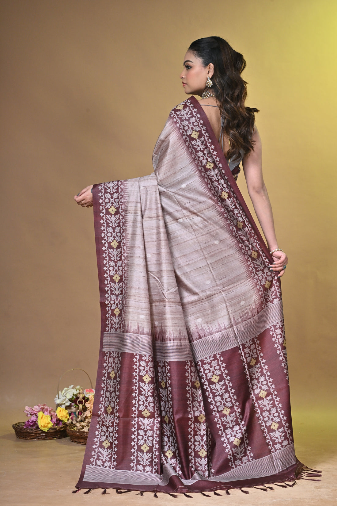 Purple Tassar Handwoven Jamdani Saree