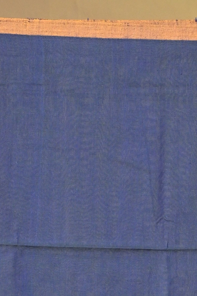 Navy Blue Pure Cotton Handloom Saree with Buti Motifs and Yellow Striped Design