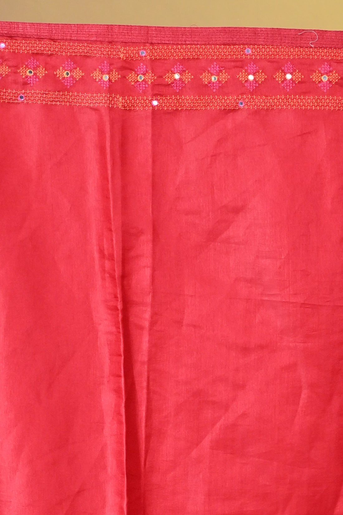 Red Dupion Kachhi Silk Saree with Traditional Buti Motifs