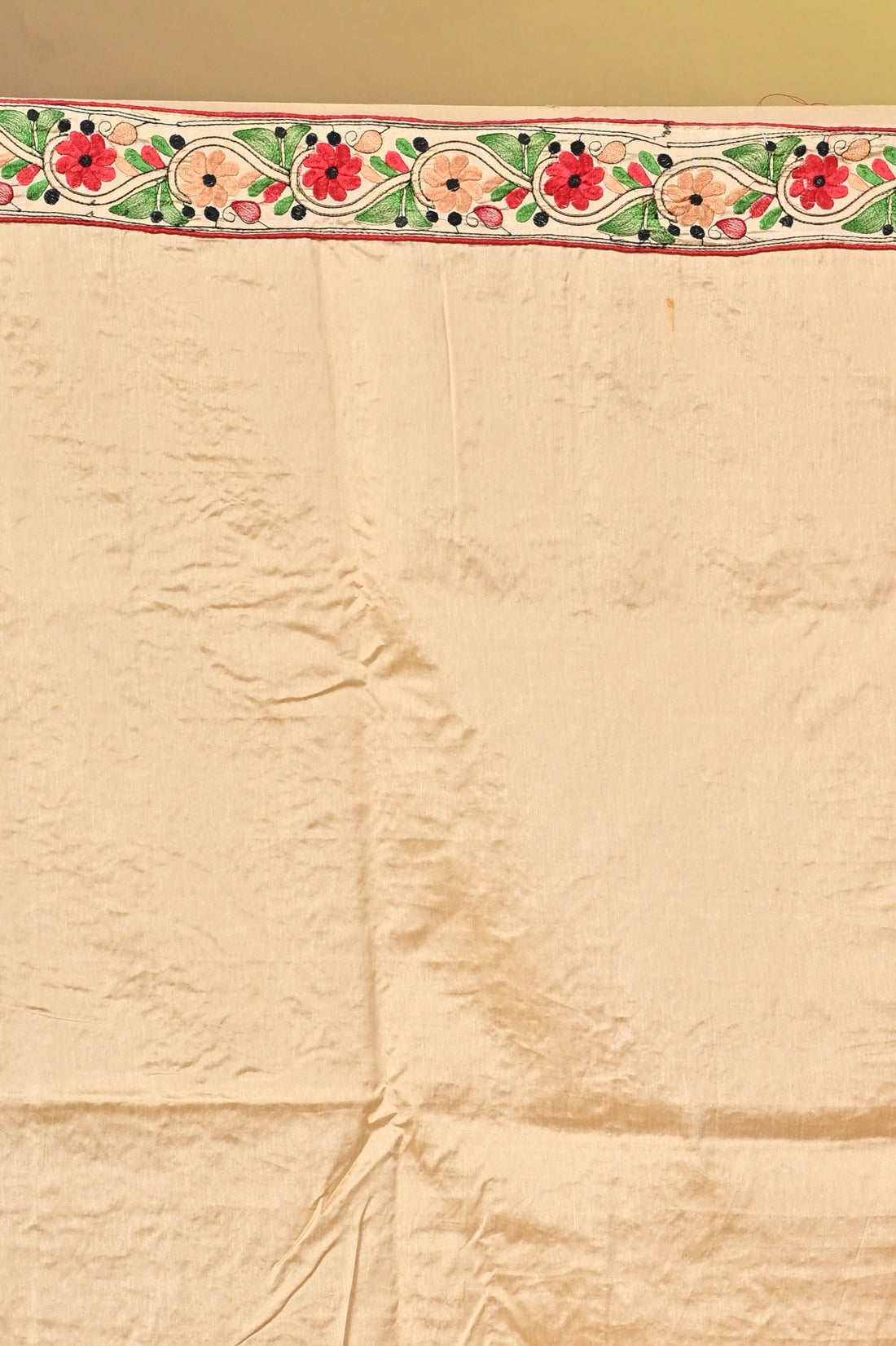 Cream Dupion Silk Saree with Traditional Folk Art Print
