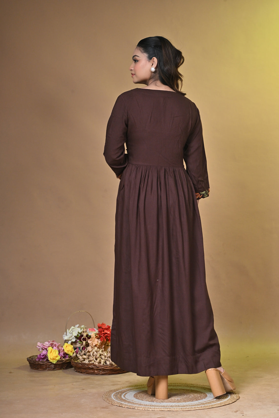 Brown Cotton Kurta Set with Elegant Santhali Embroidery