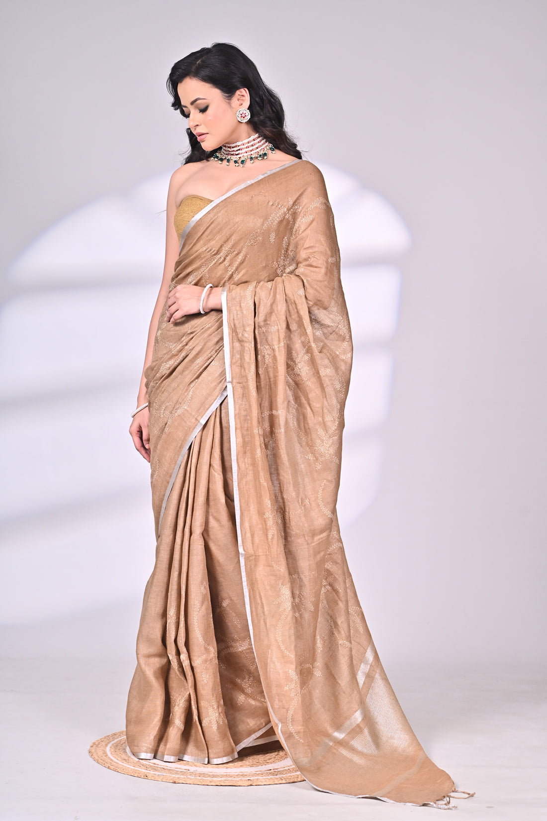 Beige Linen Saree