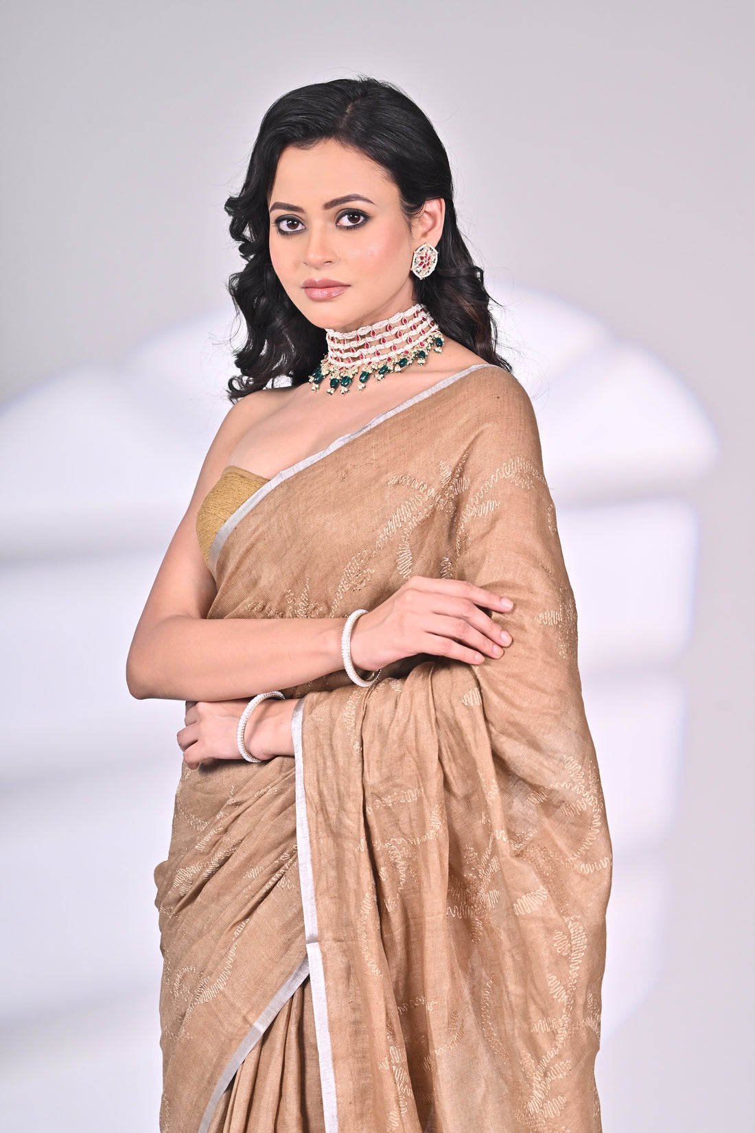 Beige Linen Saree