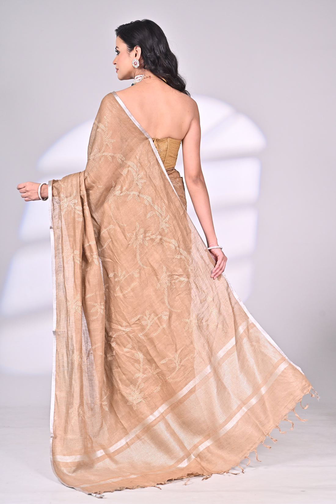 Beige Linen Saree