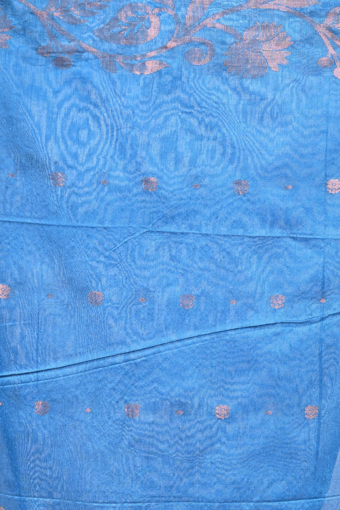 Elegant Blue Handloom Saree with Golden Floral Zari Work