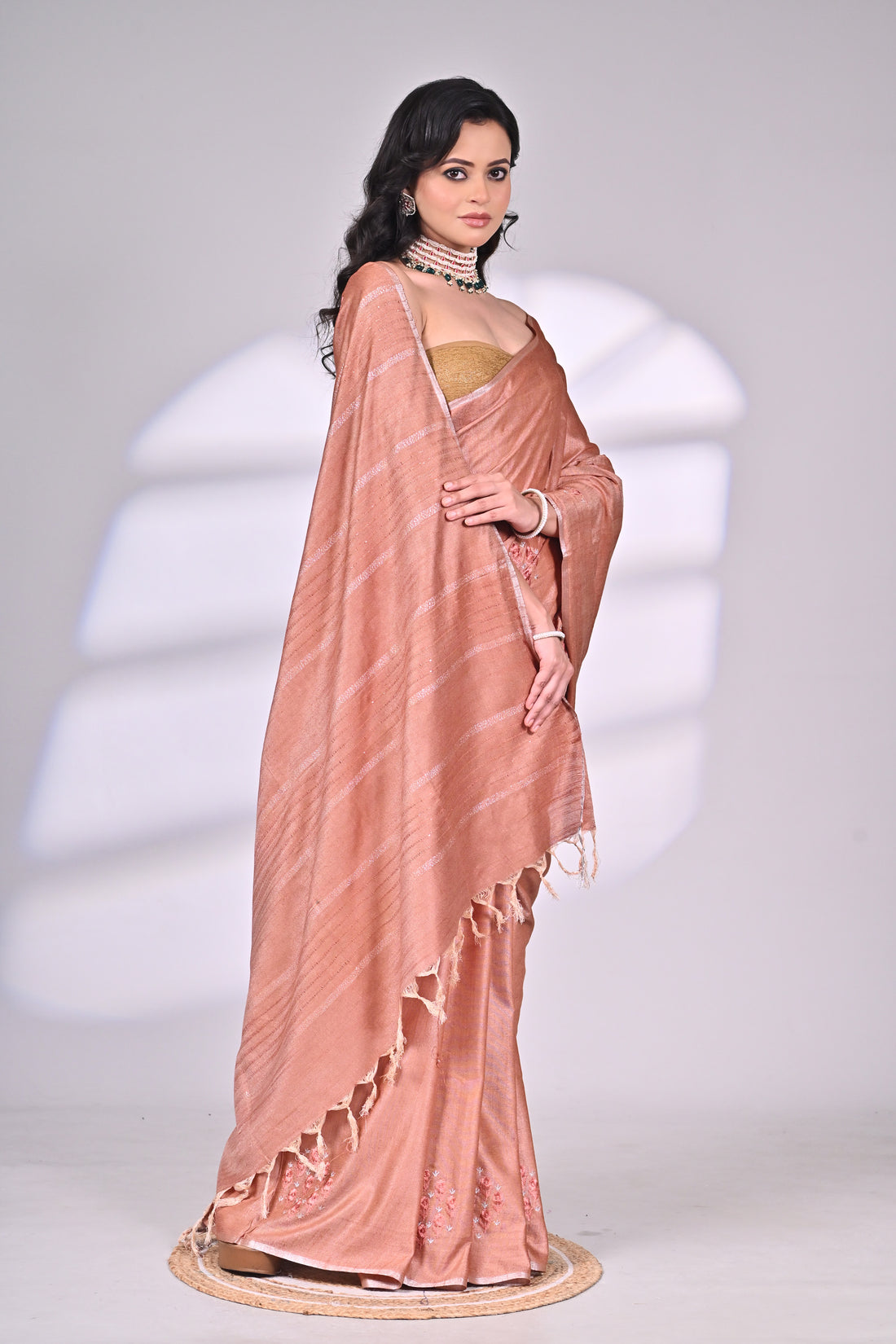 Peach Soft Silk Saree with Embroidery