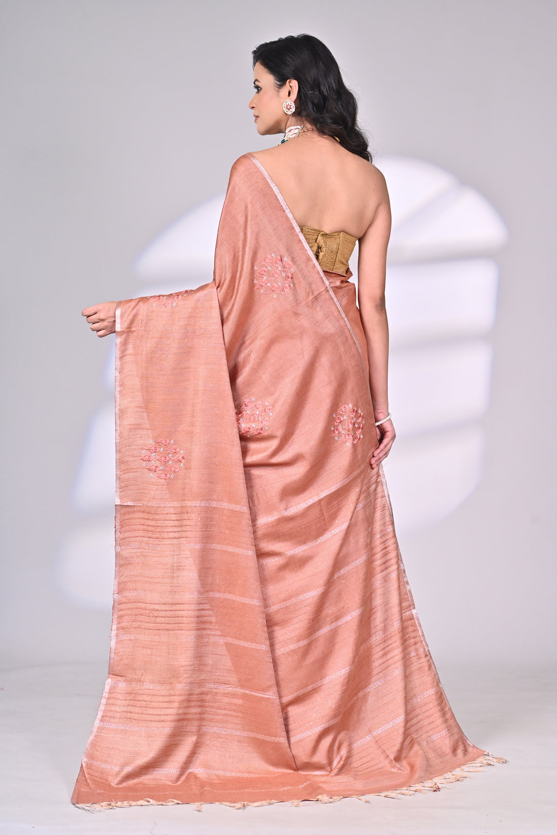 Peach Soft Silk Saree with Embroidery