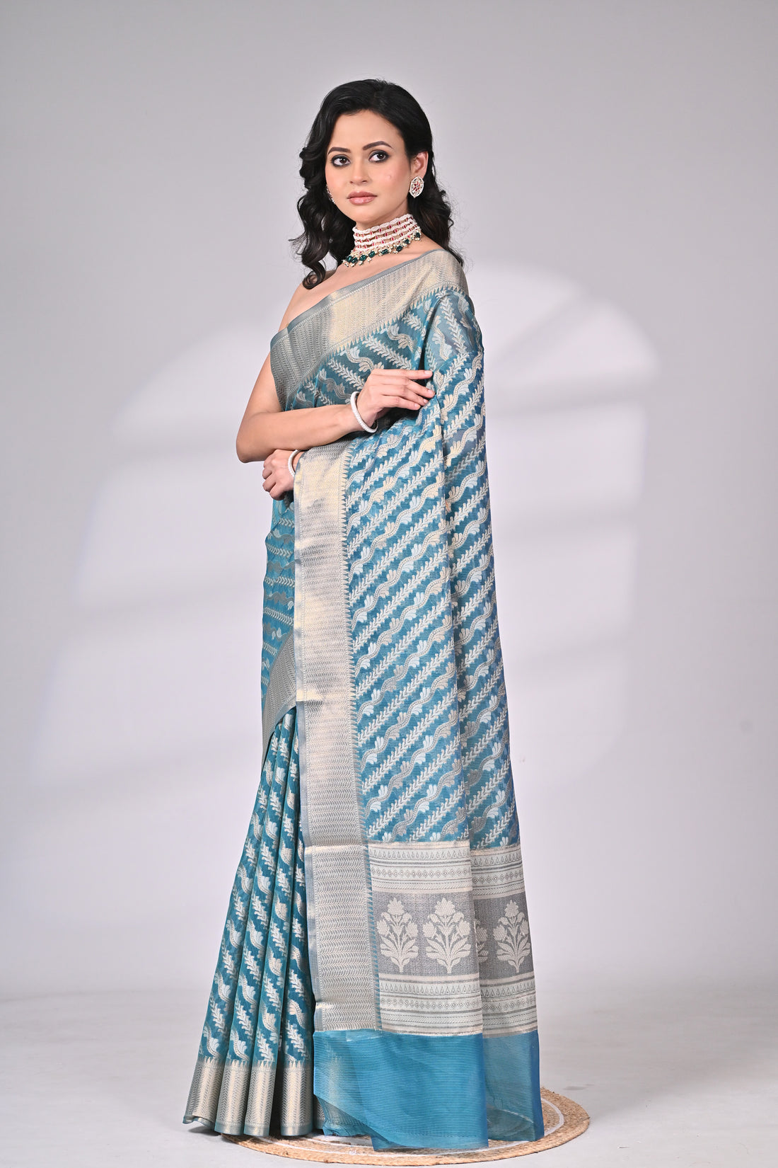 Blue Kota Silk Saree with Intricate Woven Design
