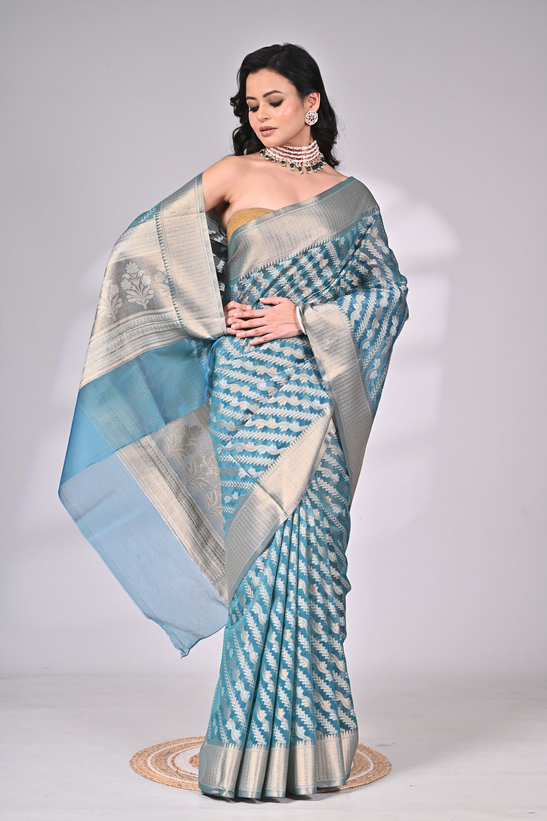 Blue Kota Silk Saree with Intricate Woven Design