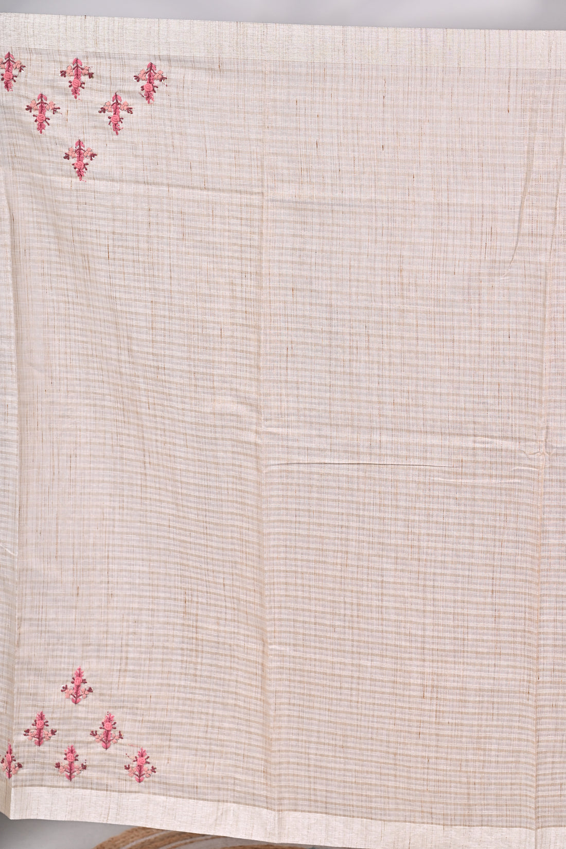 Blush Pink Linen Tissue Saree with Hand Embroidery