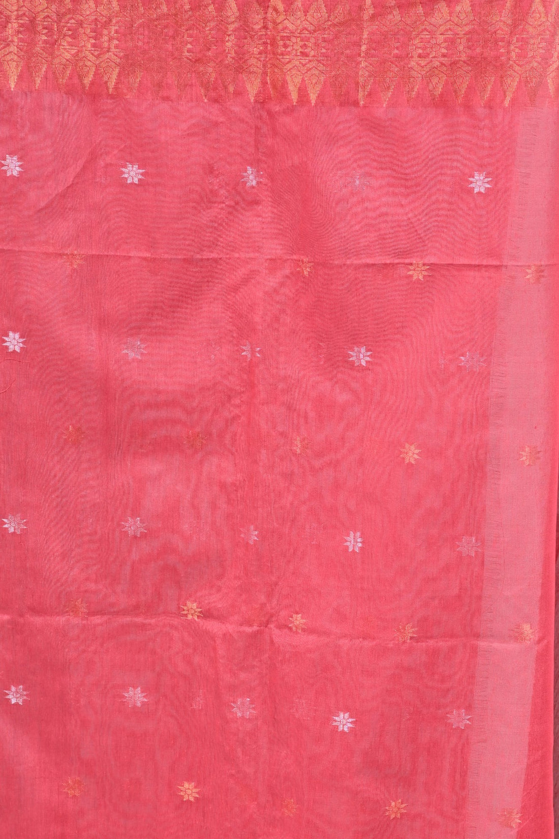 Deep Rose Cotton Silk Saree with Golden Border