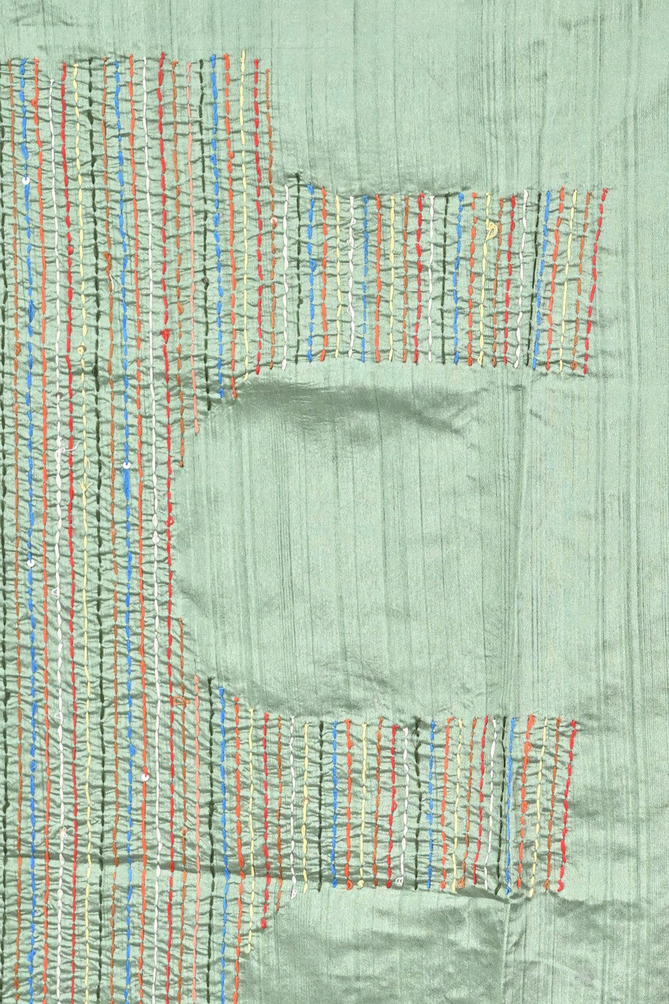 Sea Green Semi Tussar Saree with Hand Embroidery