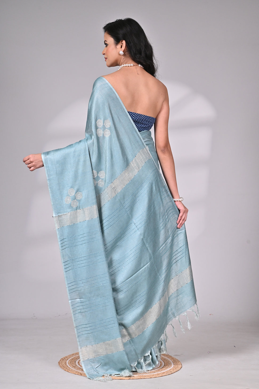 Soft Silk Saree in Aqua Blue with Elegant Embroidery