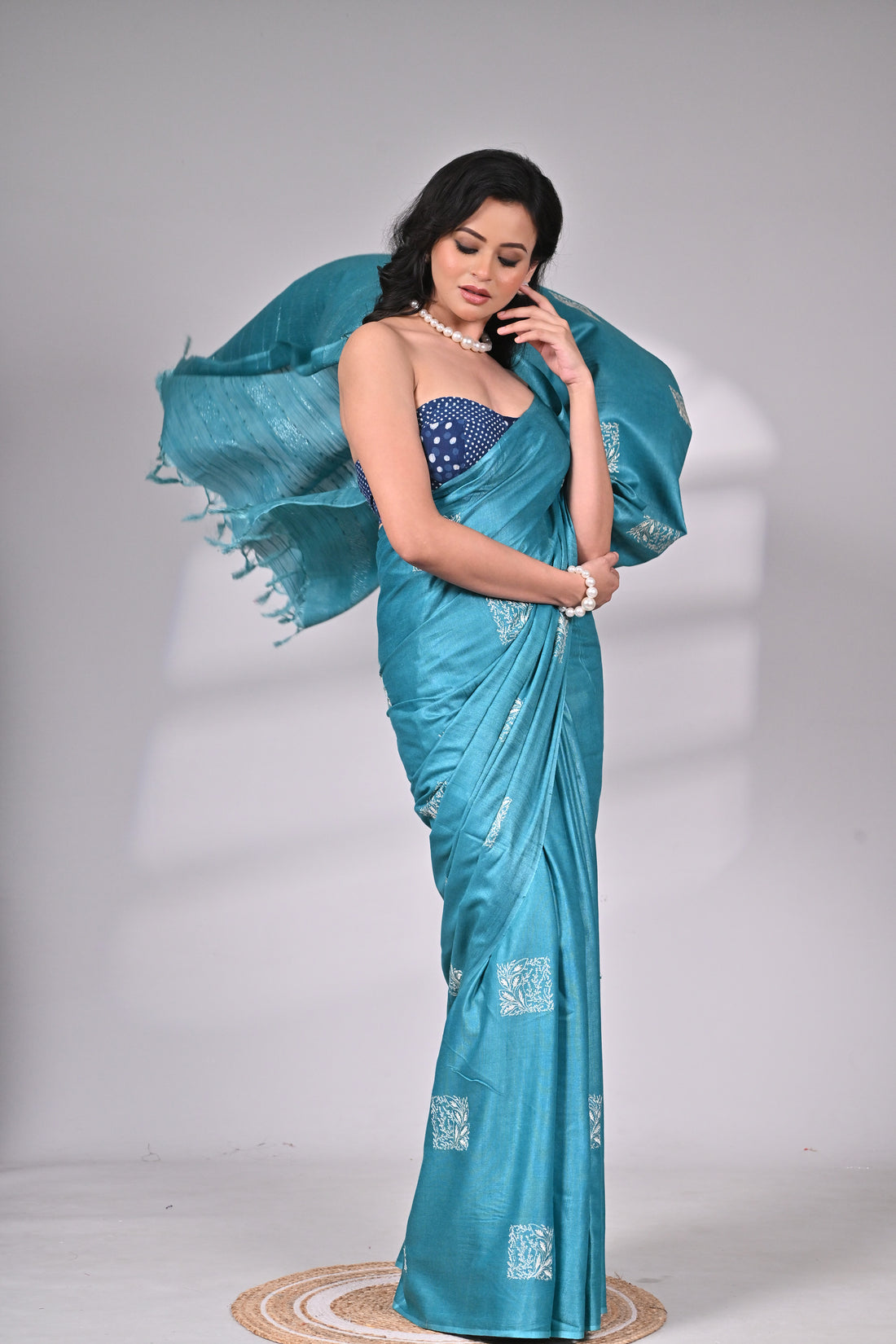 Soft Silk Saree in Teal Blue with Exquisite Embroidery