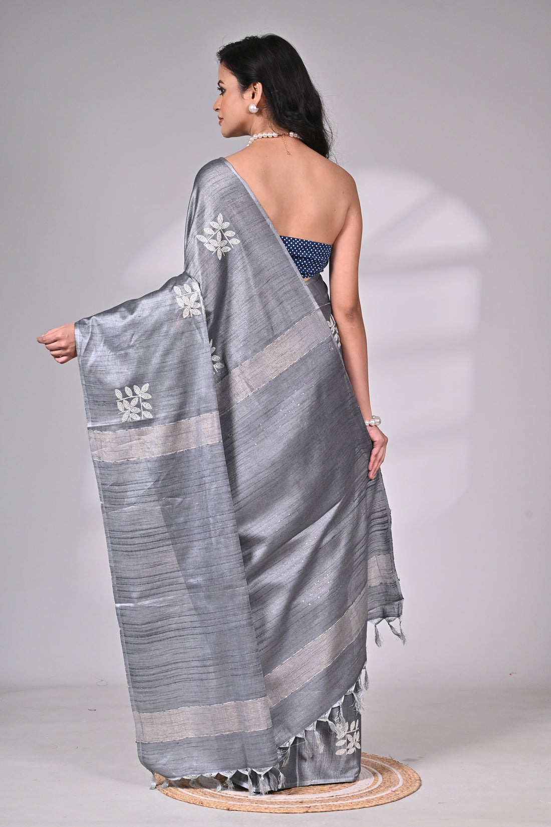 Soft Silk Saree in Grey with Elegant Embroidery