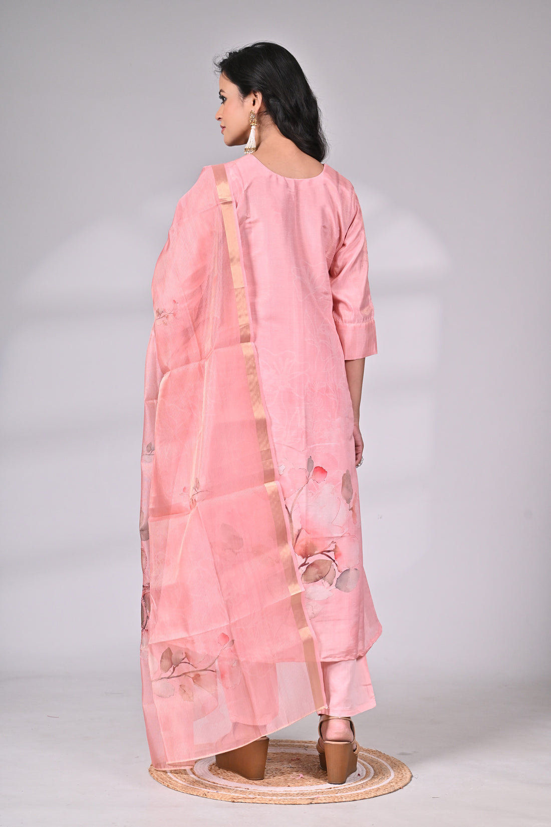 Pink Tissue Silk Embroidered Suit Set with Dupatta