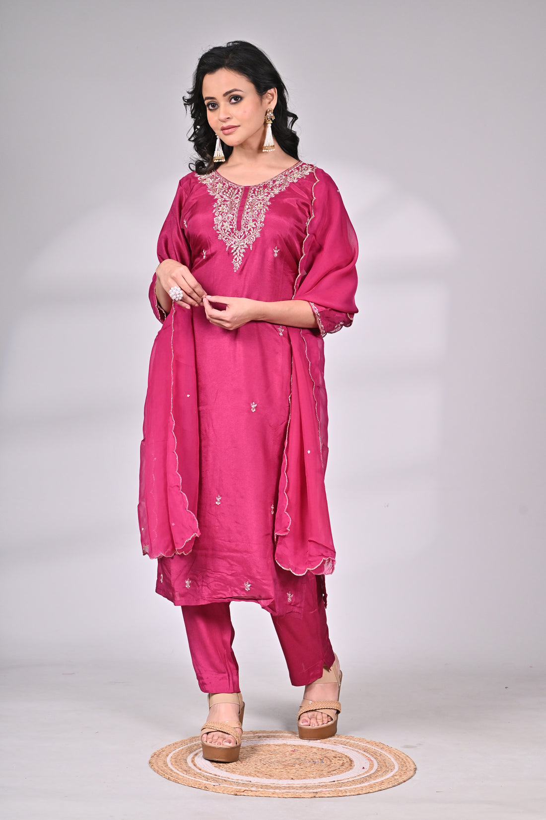 Magenta Silk Blend Heavy Zari Embroidered Suit Set with Dupatta