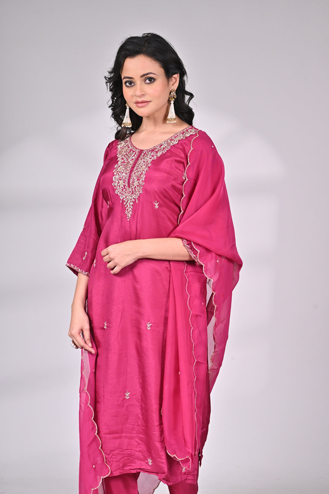 Magenta Silk Blend Heavy Zari Embroidered Suit Set with Dupatta
