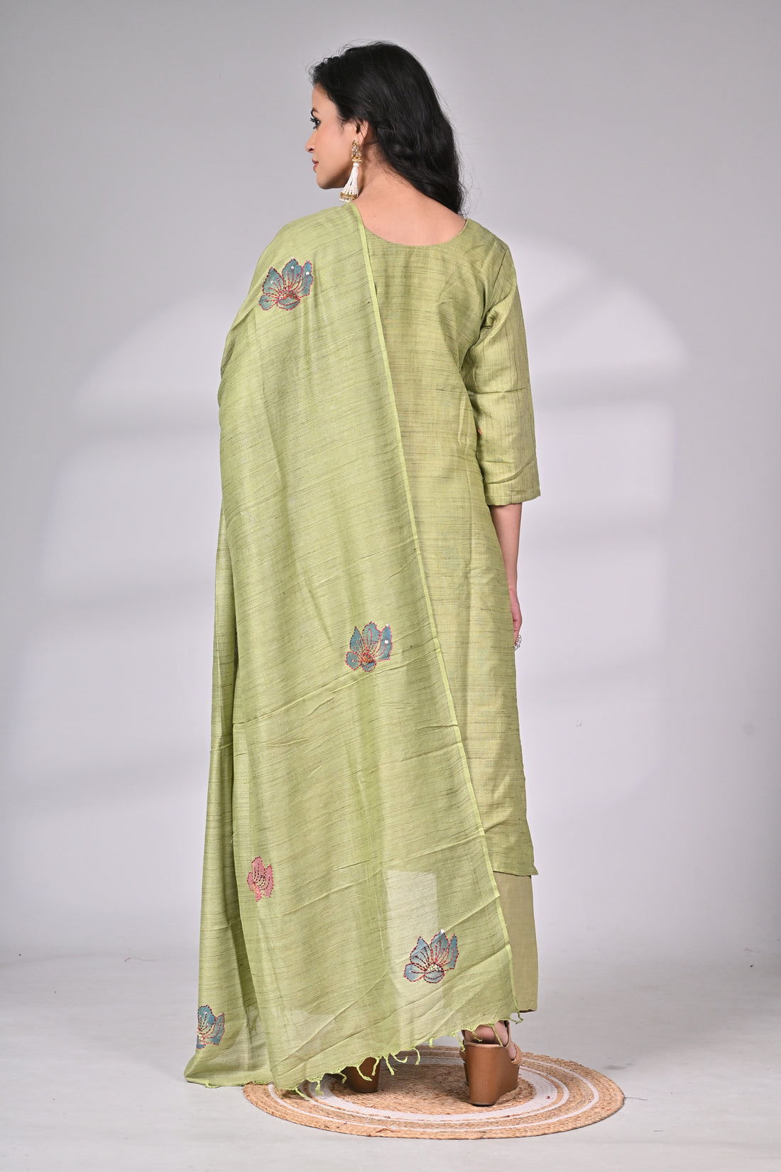 Linen Cotton Hand Painted and Hand Embroidered Suit Set
