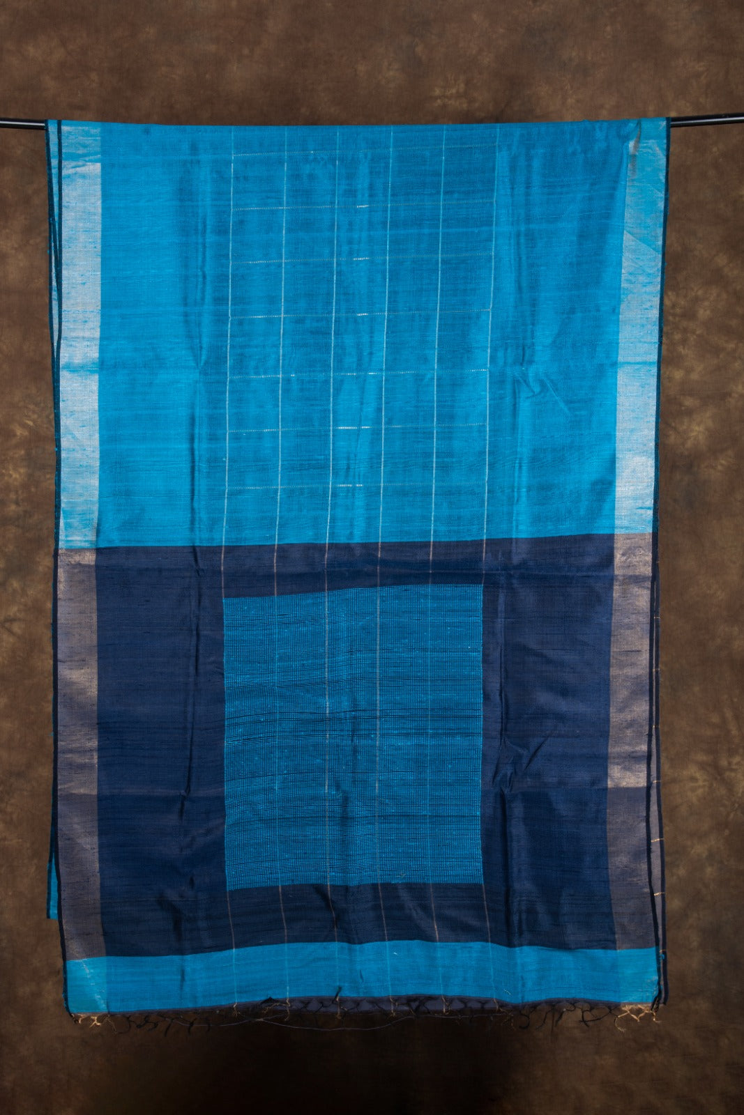 Pure Mulberry Dupion Turquoise Blue Handloom Silk Saree