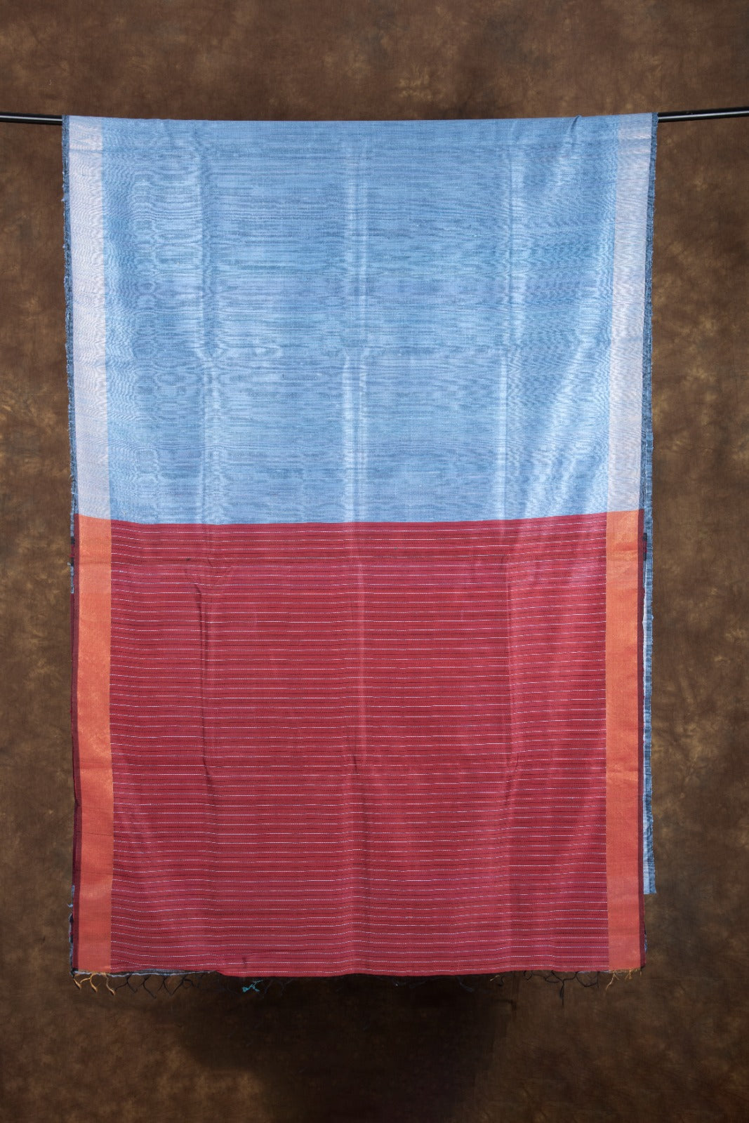 Mulberry Dupion Pure Handloom Crimson Blue Silk Saree