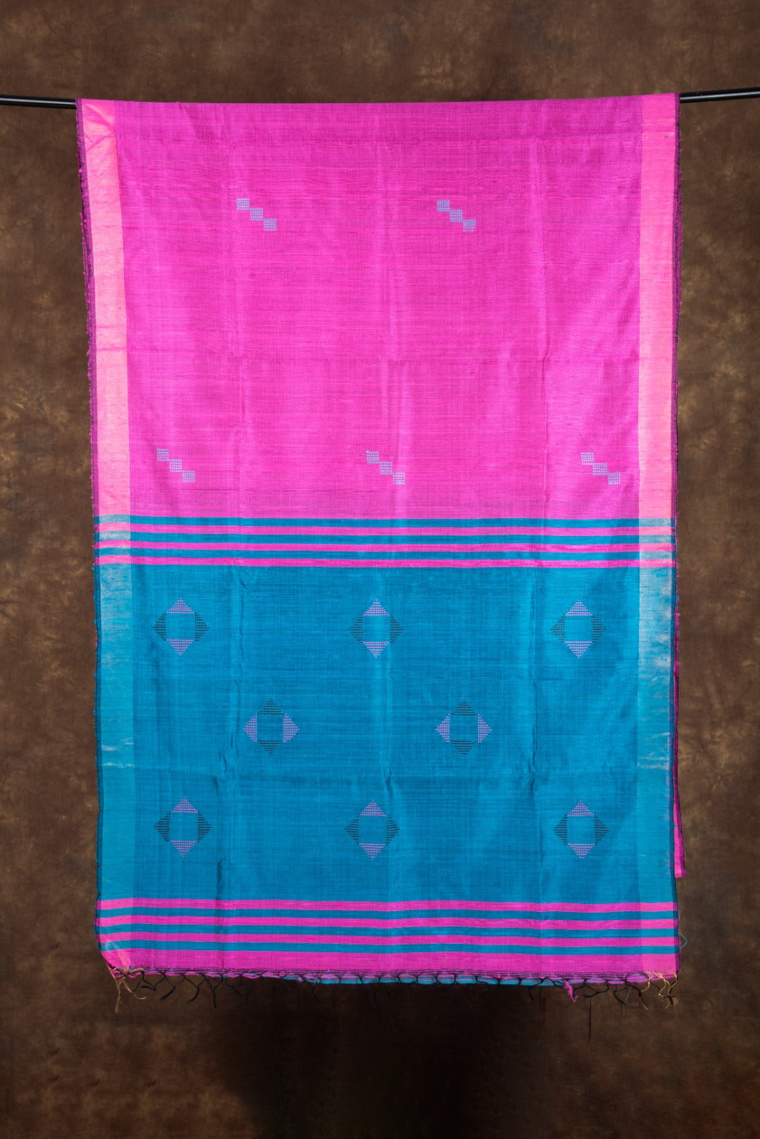 Pure Mulberry Dupion Handloom Rani Pink Saree