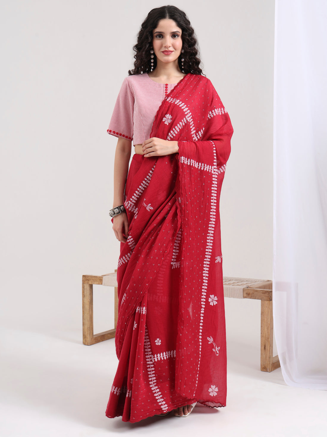 Saantha Signature|Riva Chanderi Saree (Red)