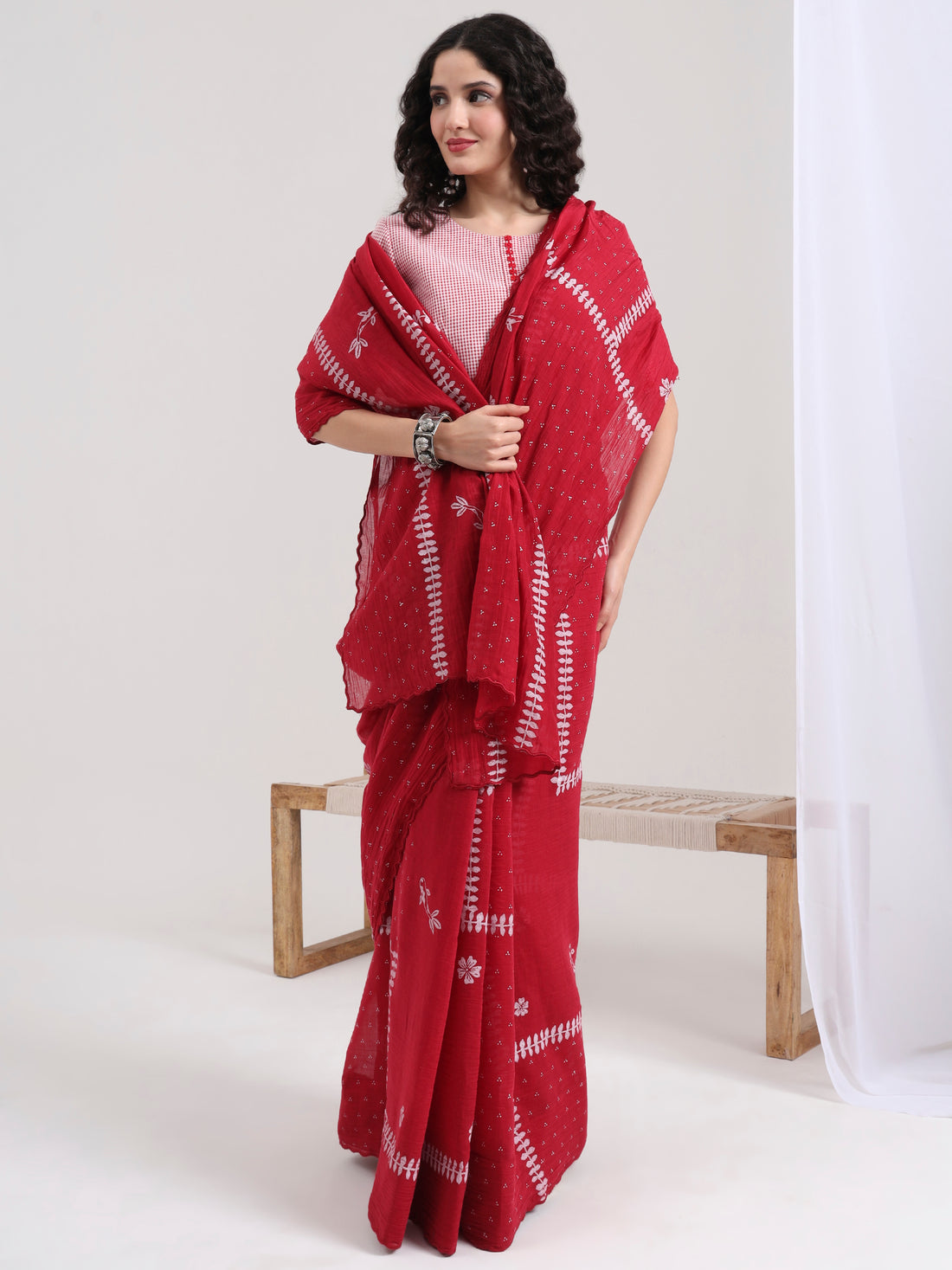 Saantha Signature|Riva Chanderi Saree (Red)