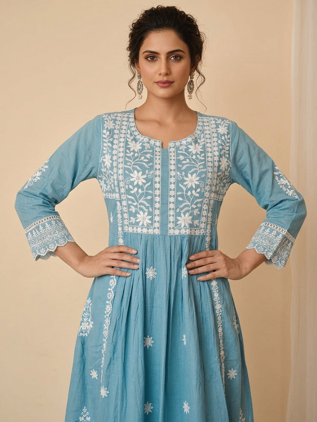 Blue chikankari kurta set
