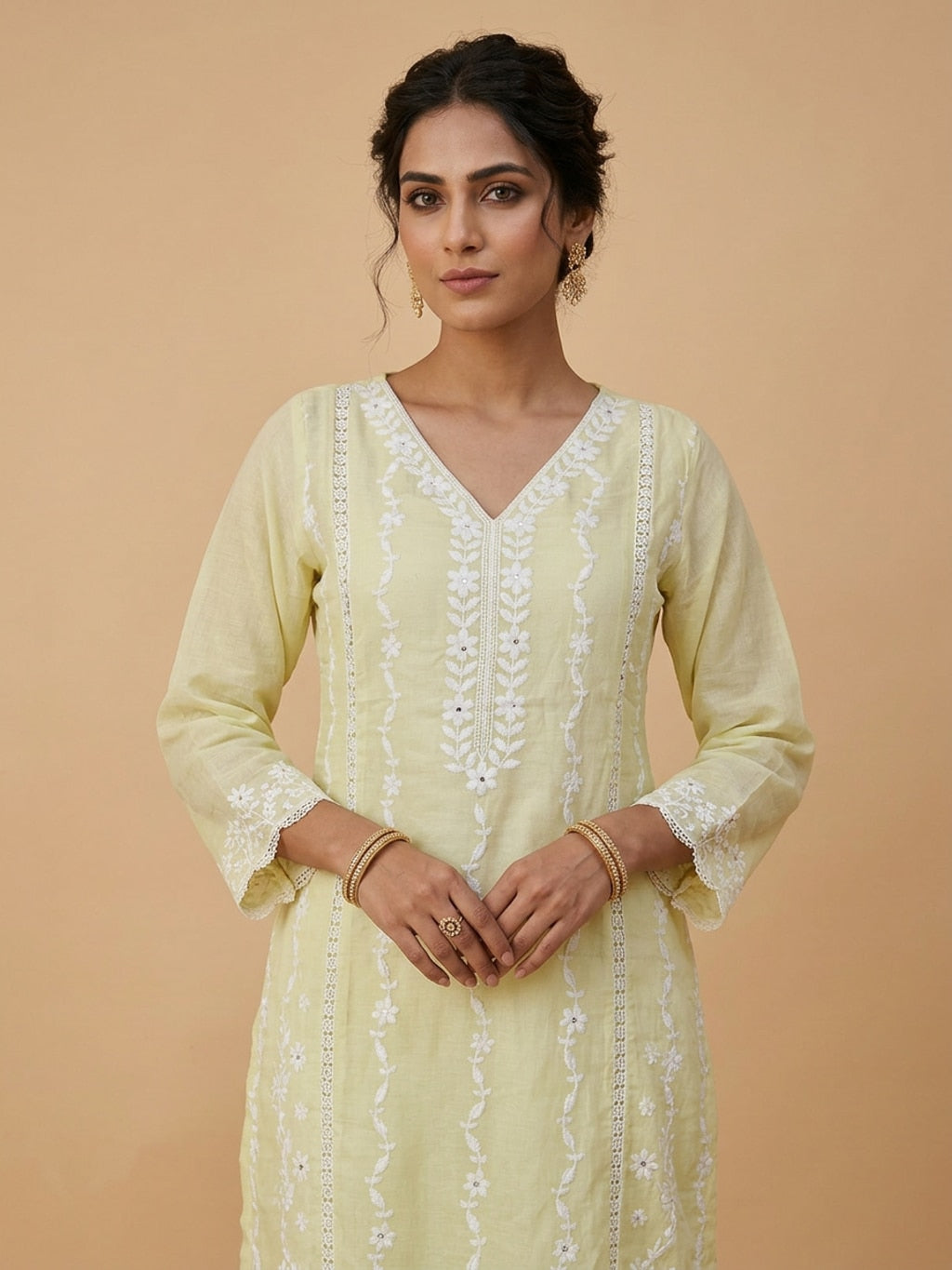 Lime green chikankari kurta set
