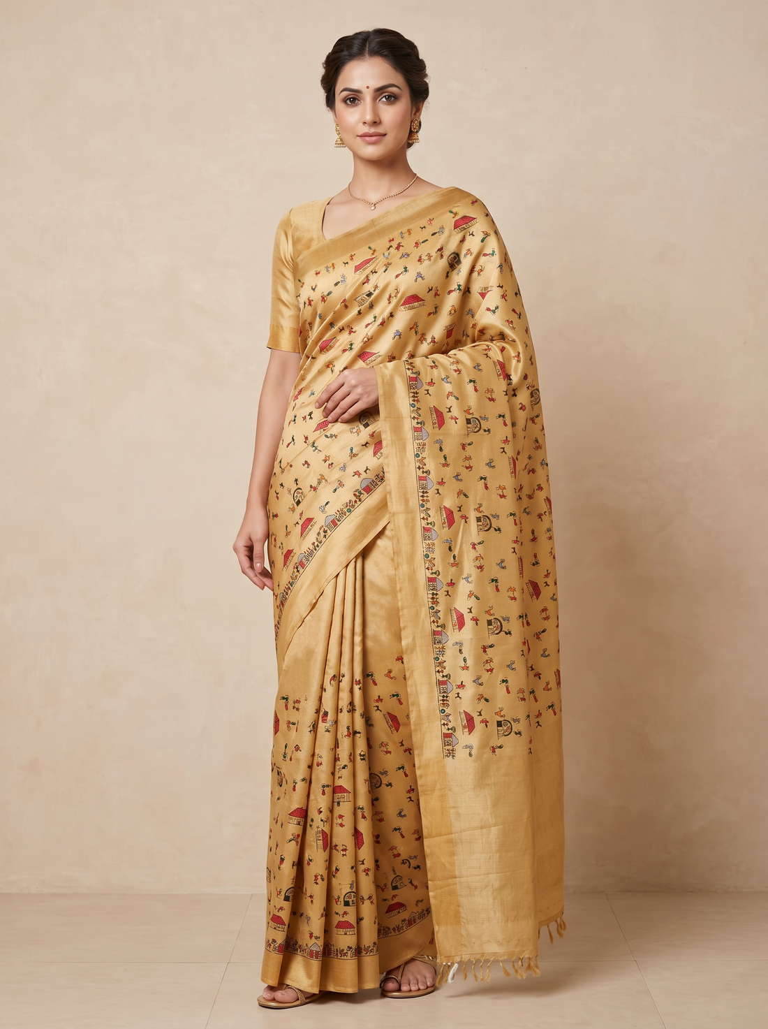 Saantha Signature|Light Yellow Tussar Silk Embroidery Saree