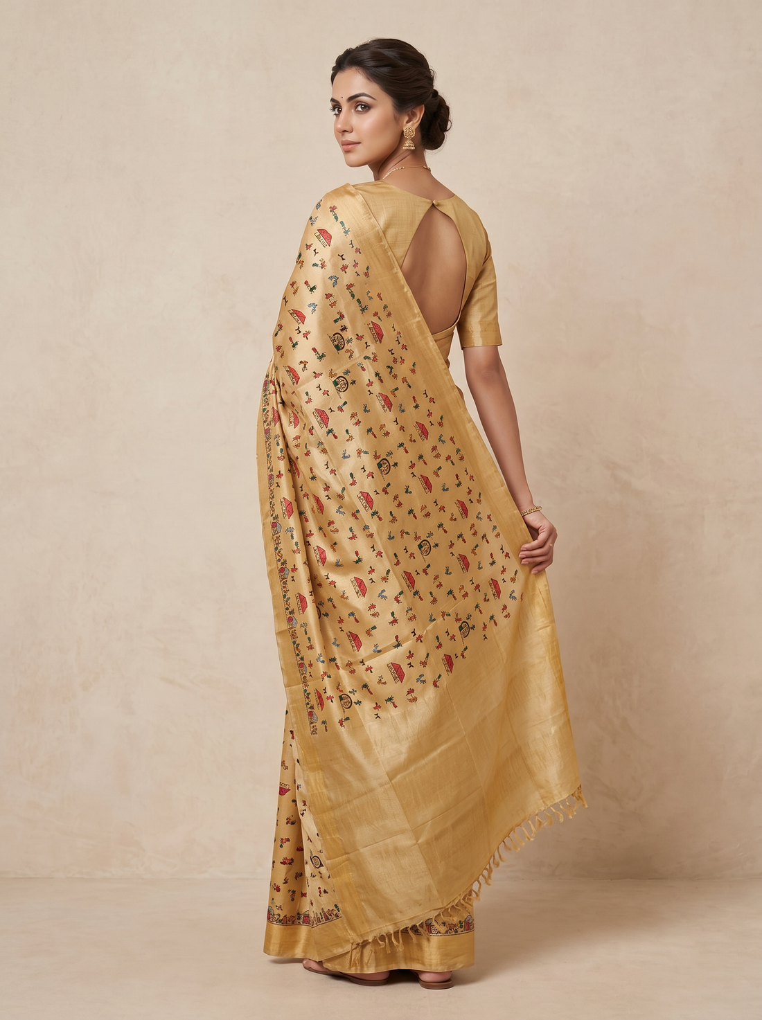 Saantha Signature|Light Yellow Tussar Silk Embroidery Saree