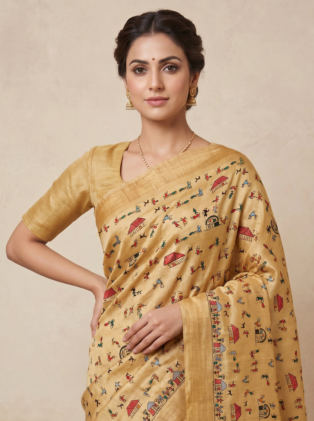 Saantha Signature|Light Yellow Tussar Silk Embroidery Saree
