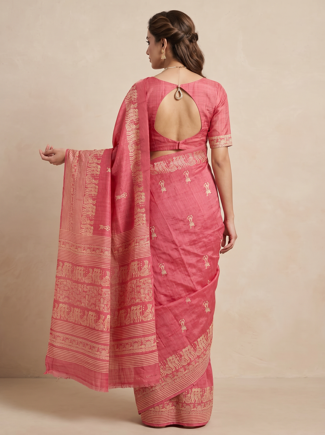 Saantha Signature|Pink Tussar Silk Print Saree