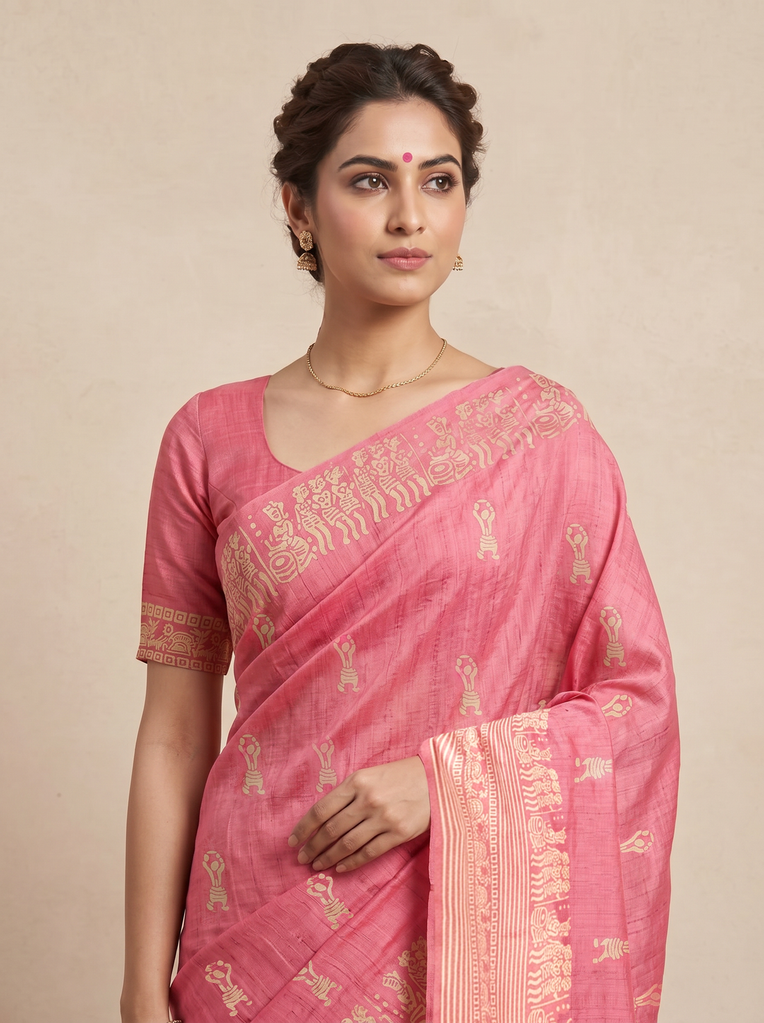 Saantha Signature|Pink Tussar Silk Print Saree