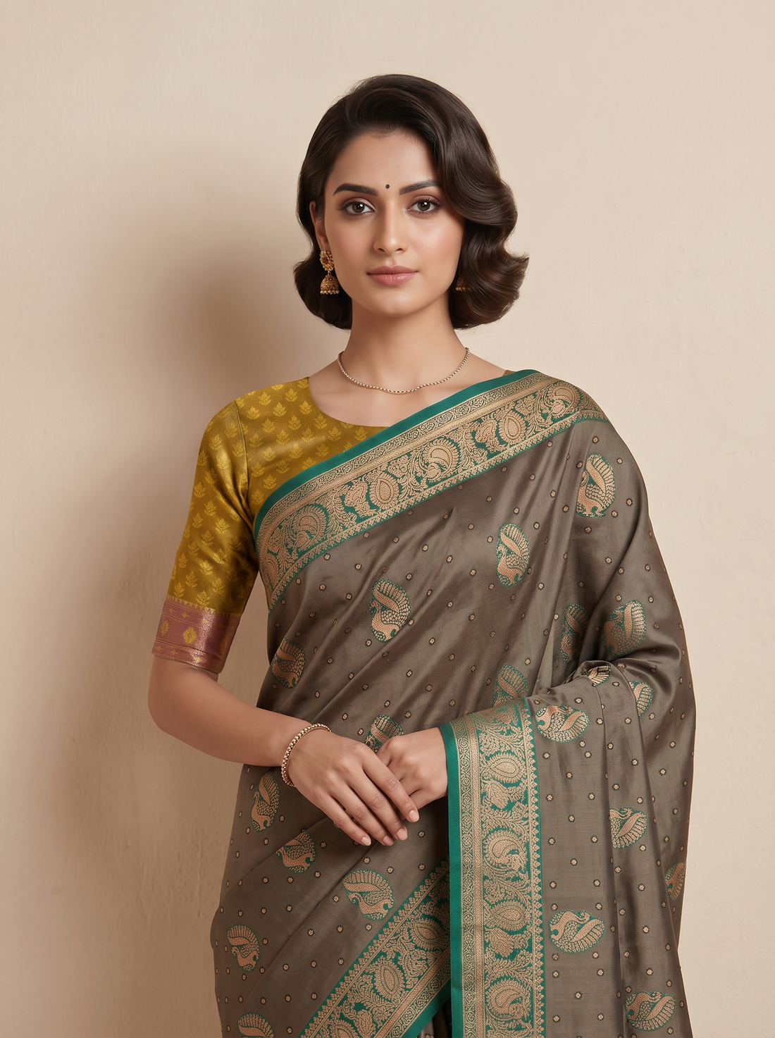 Saantha Signature|Green Silk Blend Weave Saree