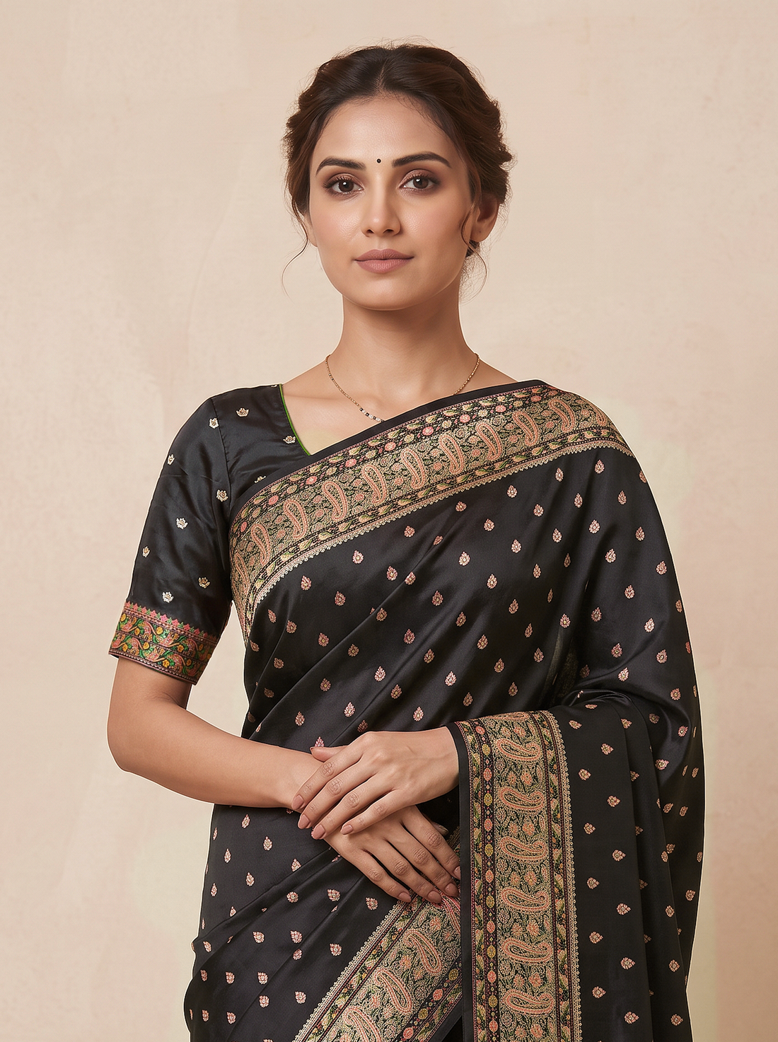 Saantha Signature|Black Cotton Silk Weave Saree
