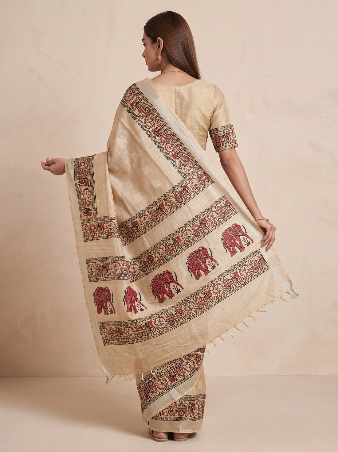 Saantha Signature|Cream Cotton Print Saree