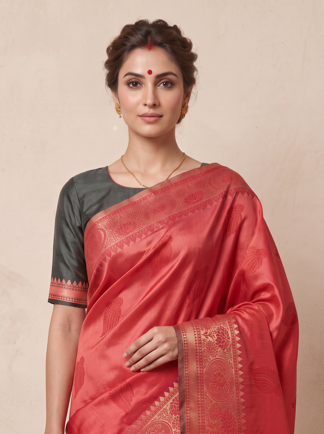 Saantha Signature|Orange Silk Blend Weave Saree